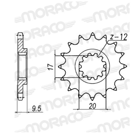 PIgnon de Sortie de Boite 420 14 dents Axe 20mm